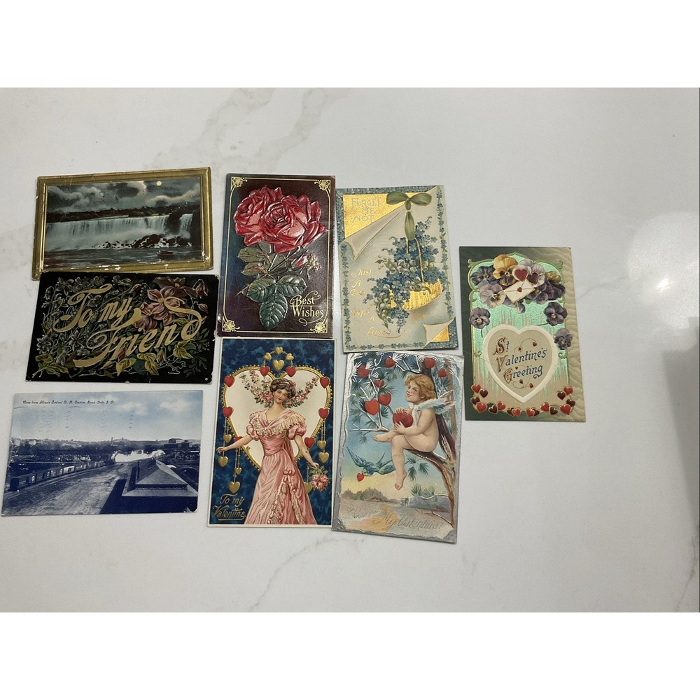 Antique Ephemera Postcards Lot Of 8 1911 Mailed 1 Cent Green Stamps Handwritten